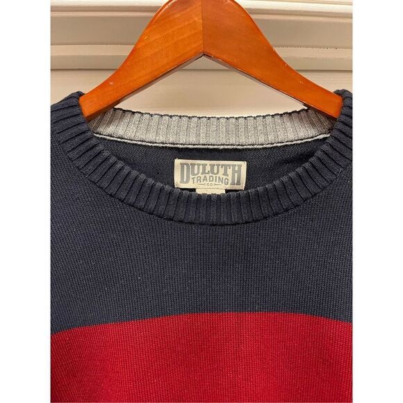 Duluth Trading Co. Navy & Burgundy Stripe Crew Neck Sweater sz XL EUC - Picture 2 of 7
